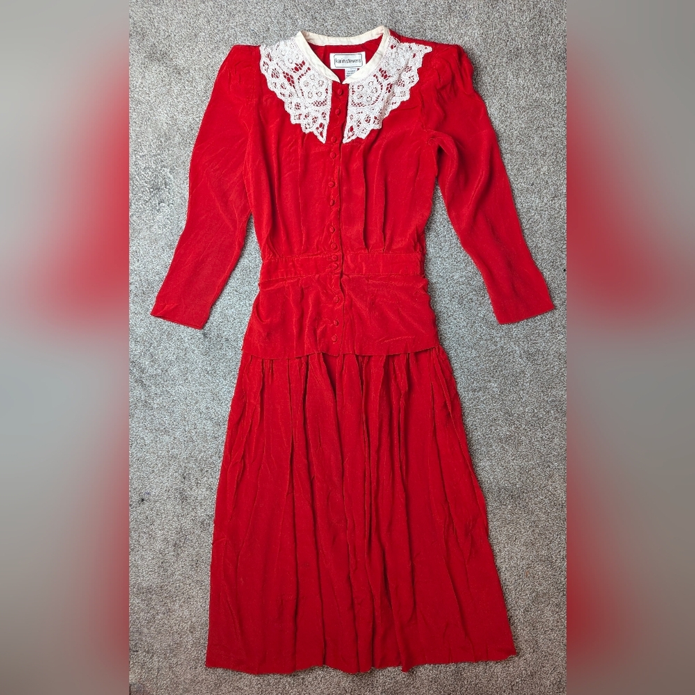 Karin Stevens Red Long Sleeve Dress with Lace Detail